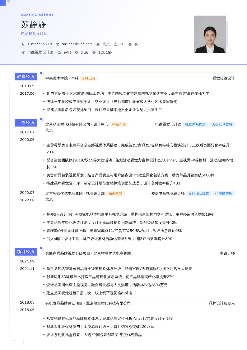 电商视觉设计师简历模板
