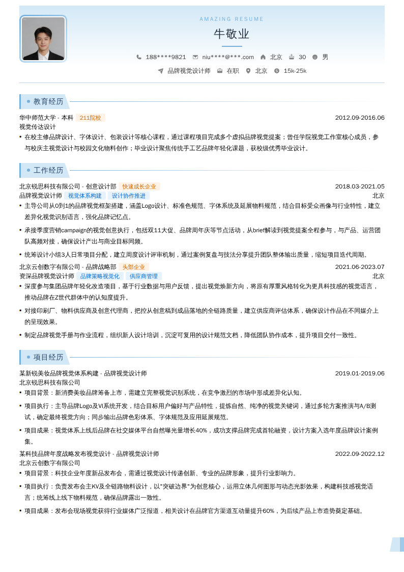 品牌视觉设计师简历模板