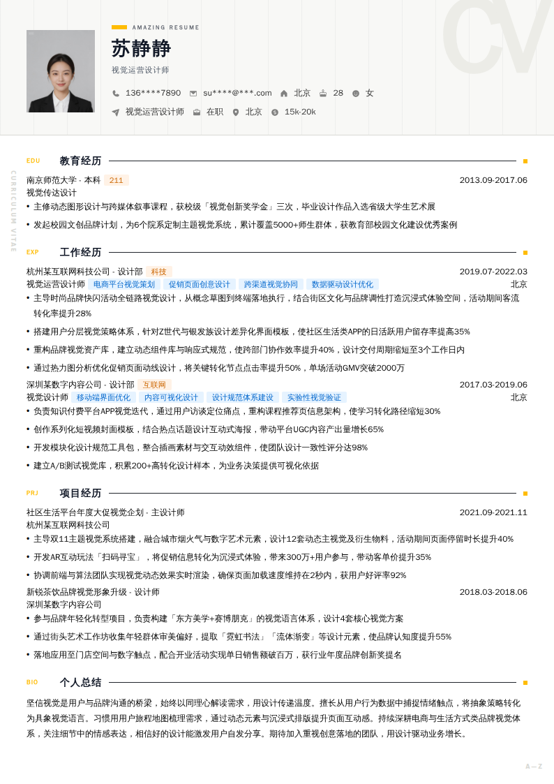 视觉运营设计师简历模板