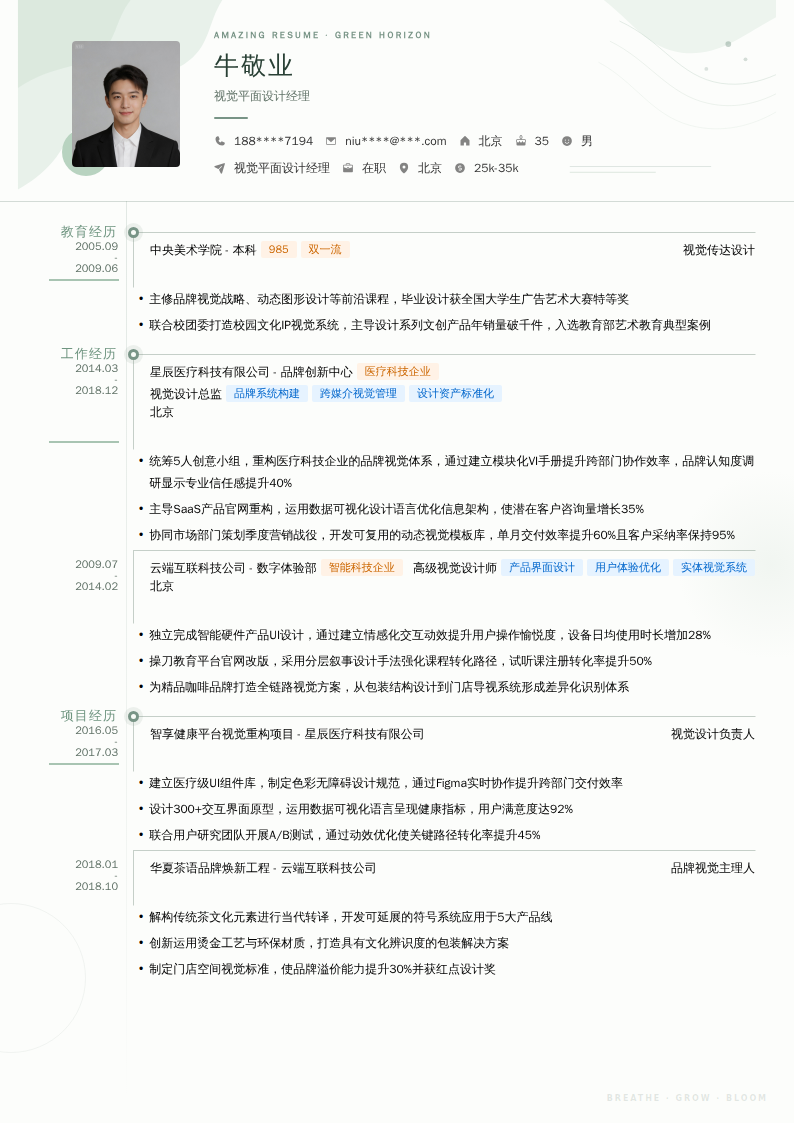 视觉平面设计经理简历模板
