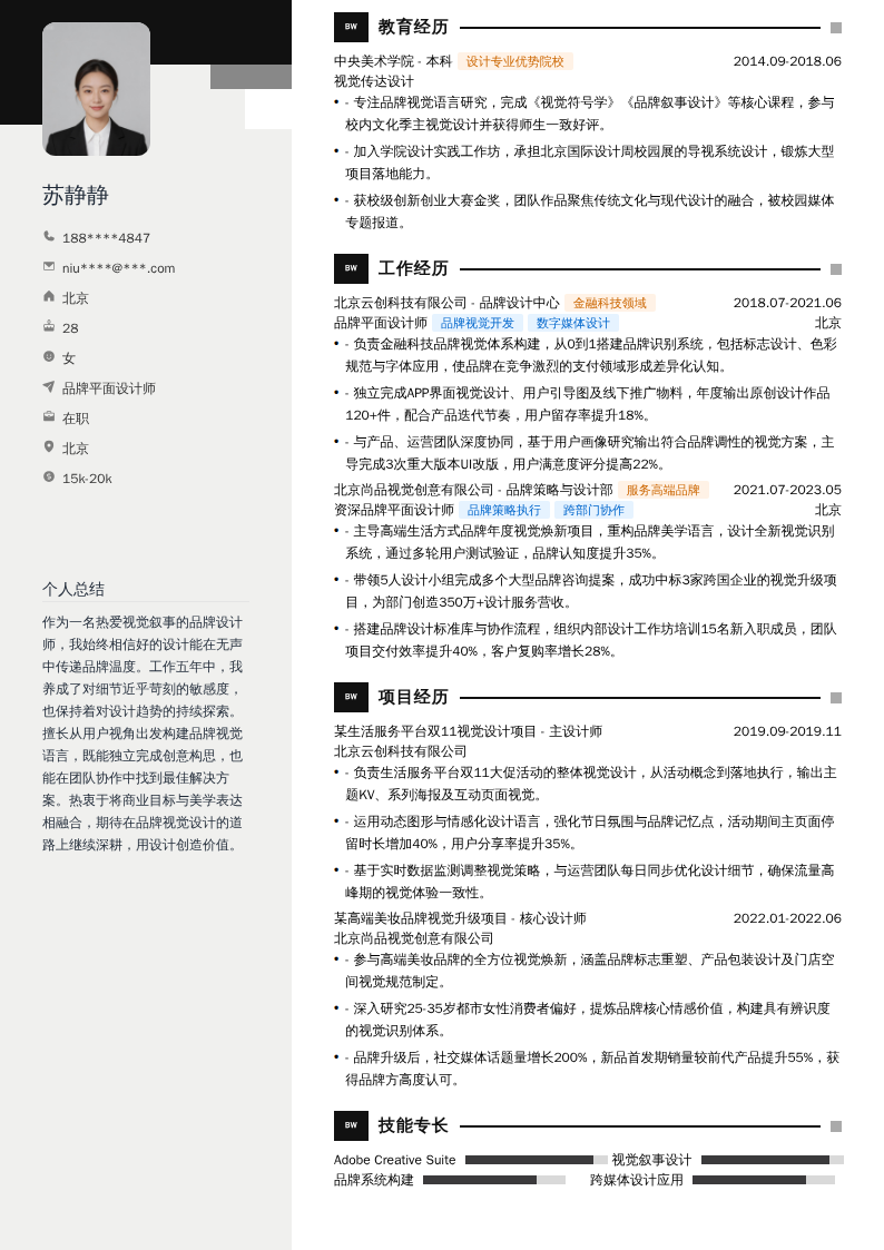 品牌平面设计师简历模板