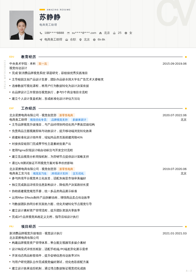 电商美工助理简历模板