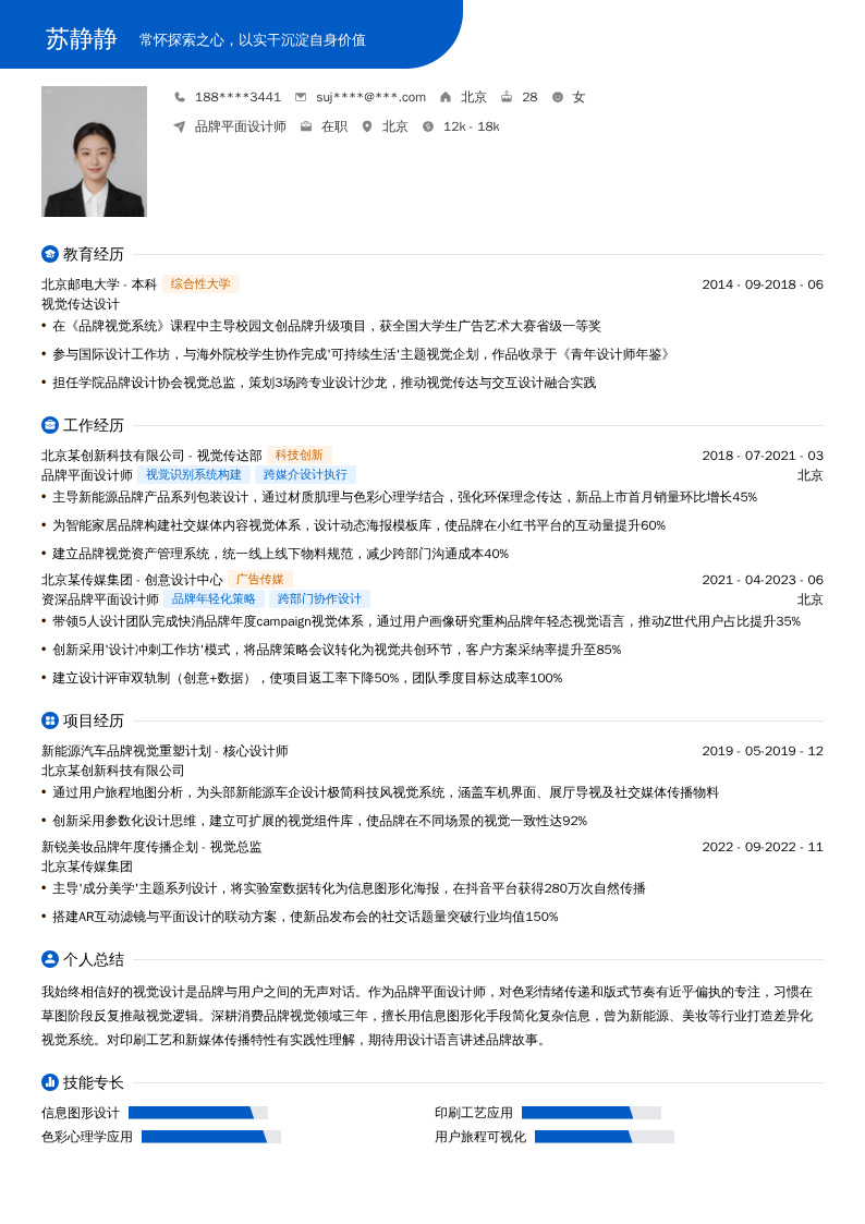 品牌平面设计师简历模板