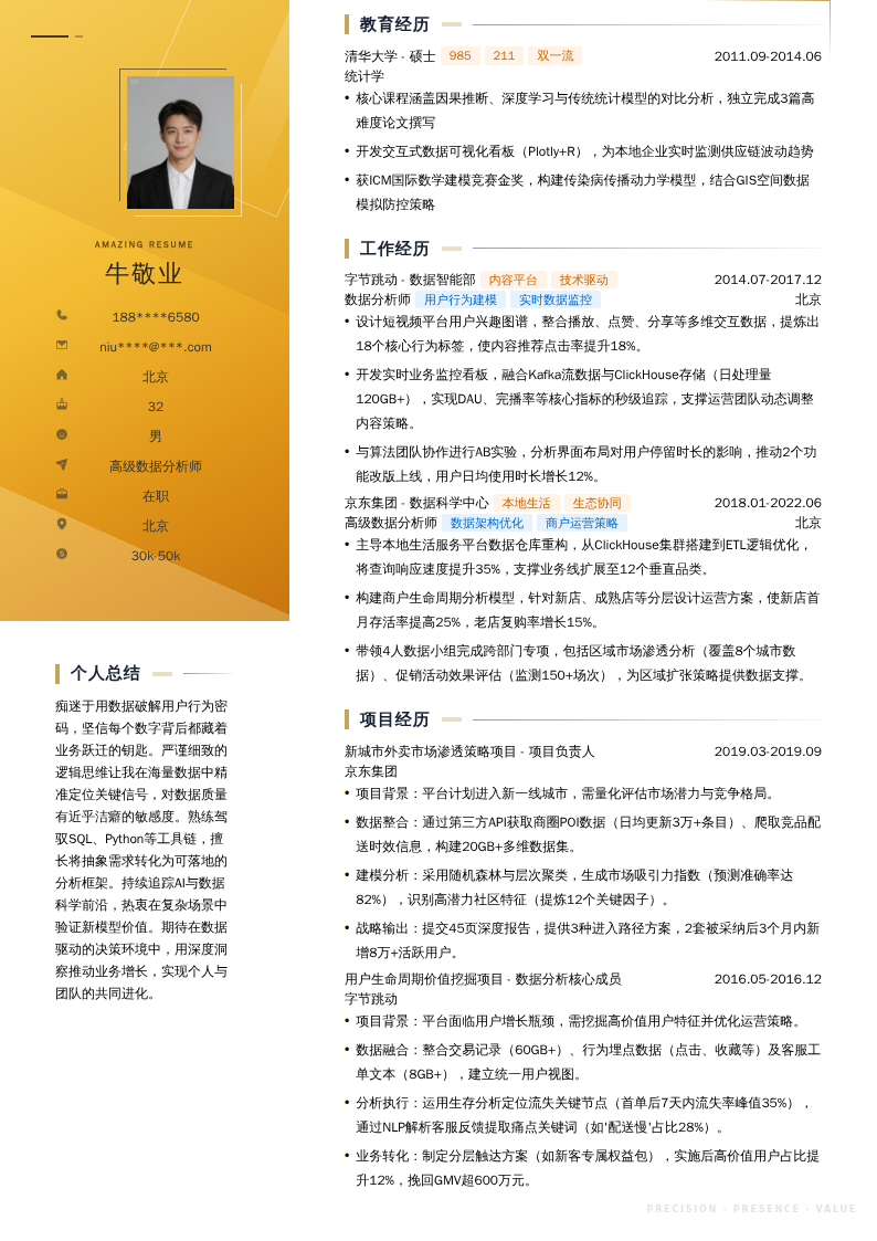 高级数据分析师简历模板