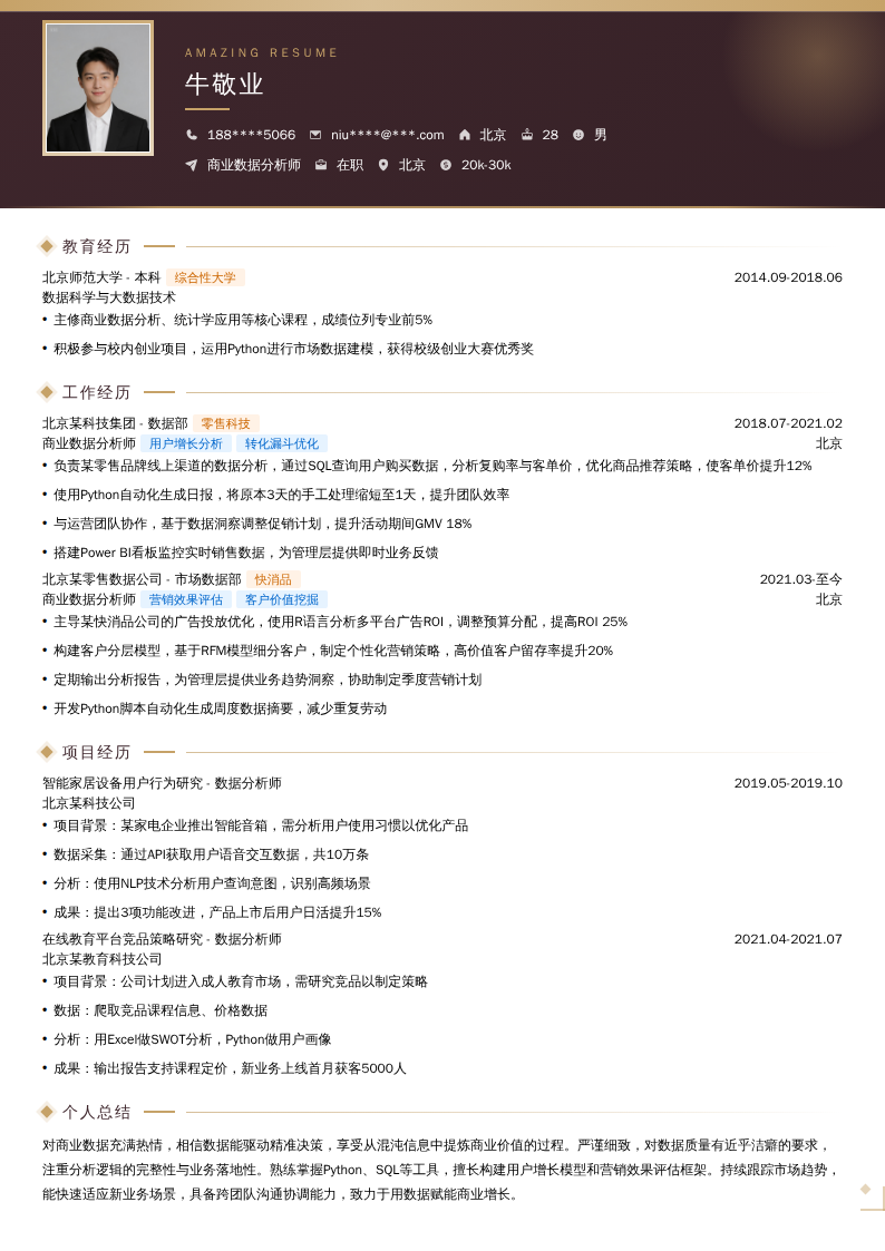 商业数据分析师简历模板