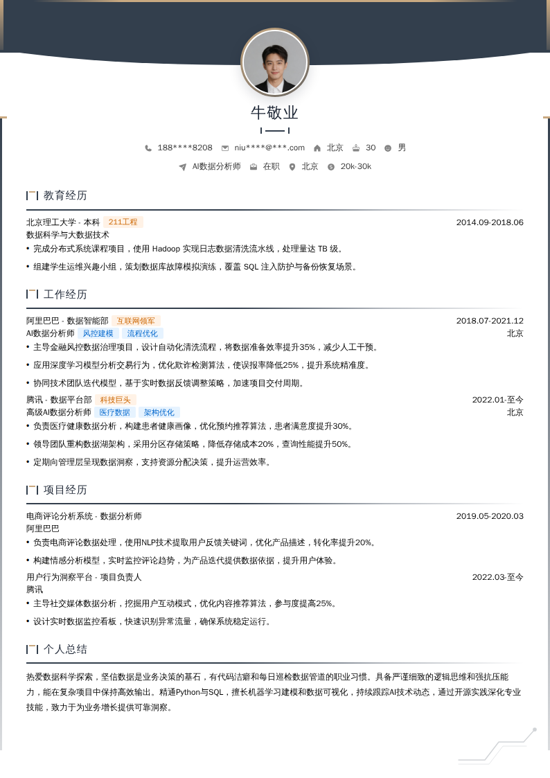 AI数据分析师简历模板