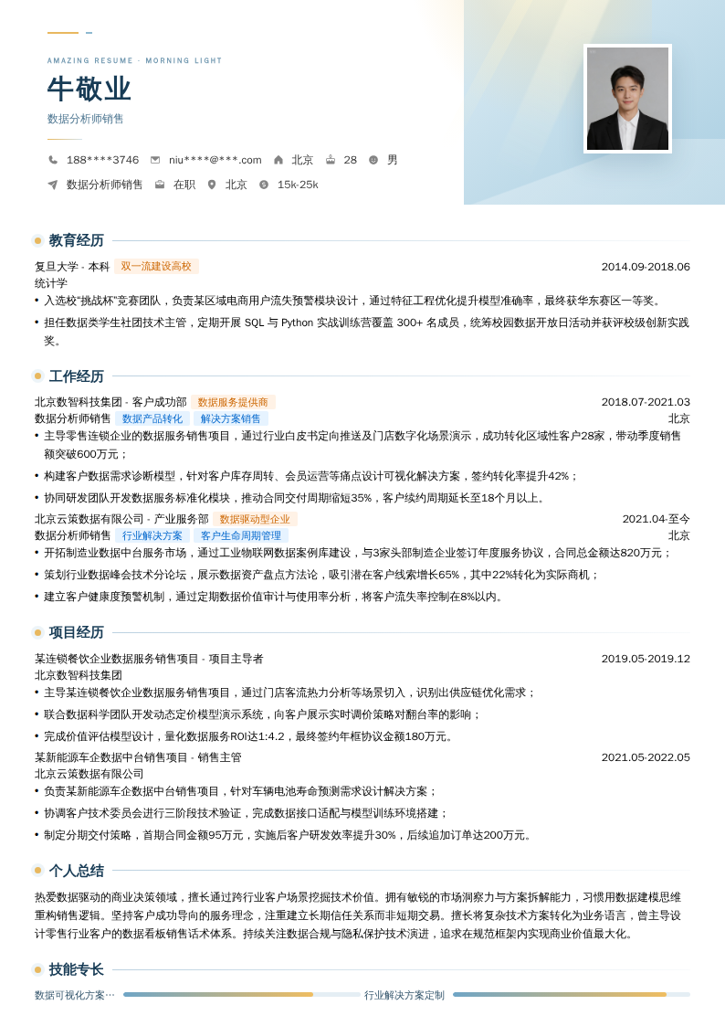数据分析师销售简历模板
