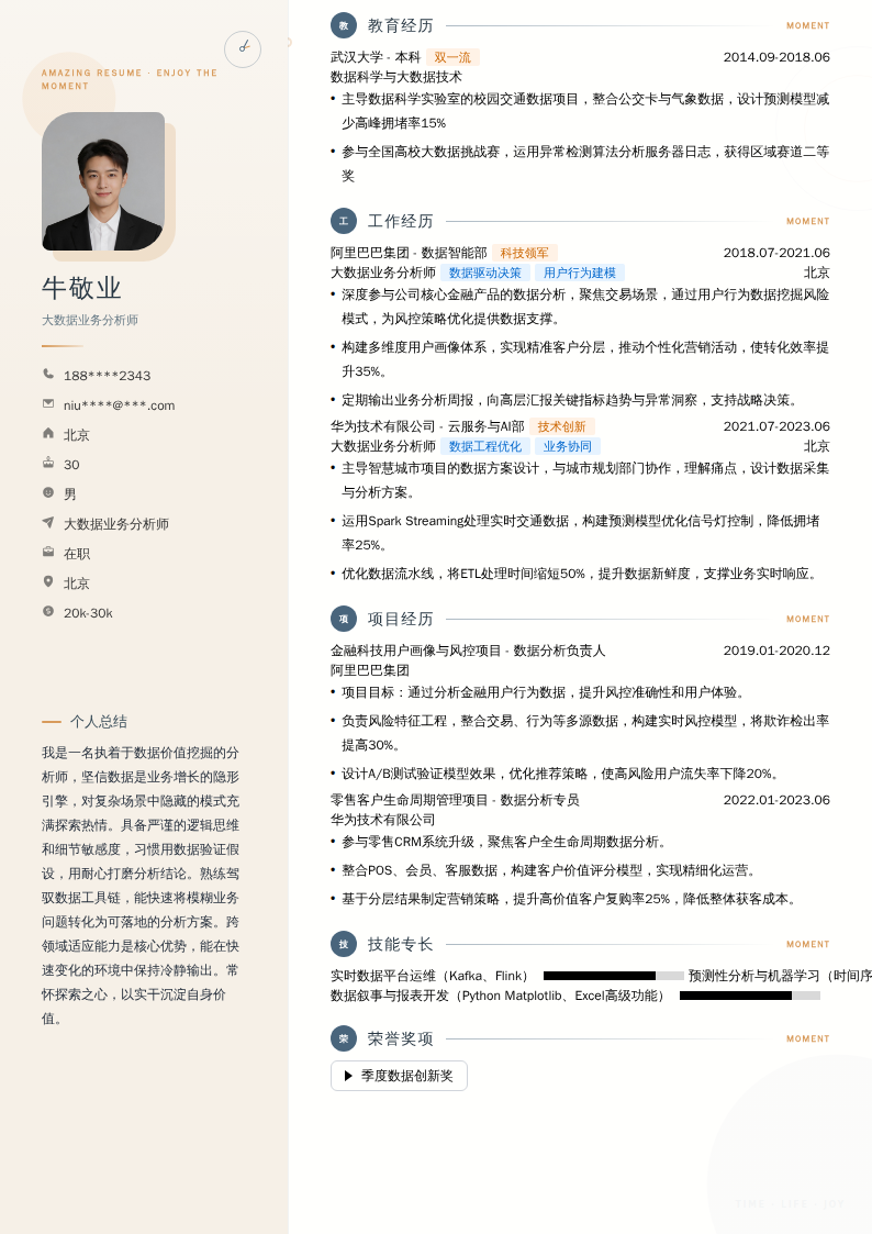 大数据业务分析师简历模板
