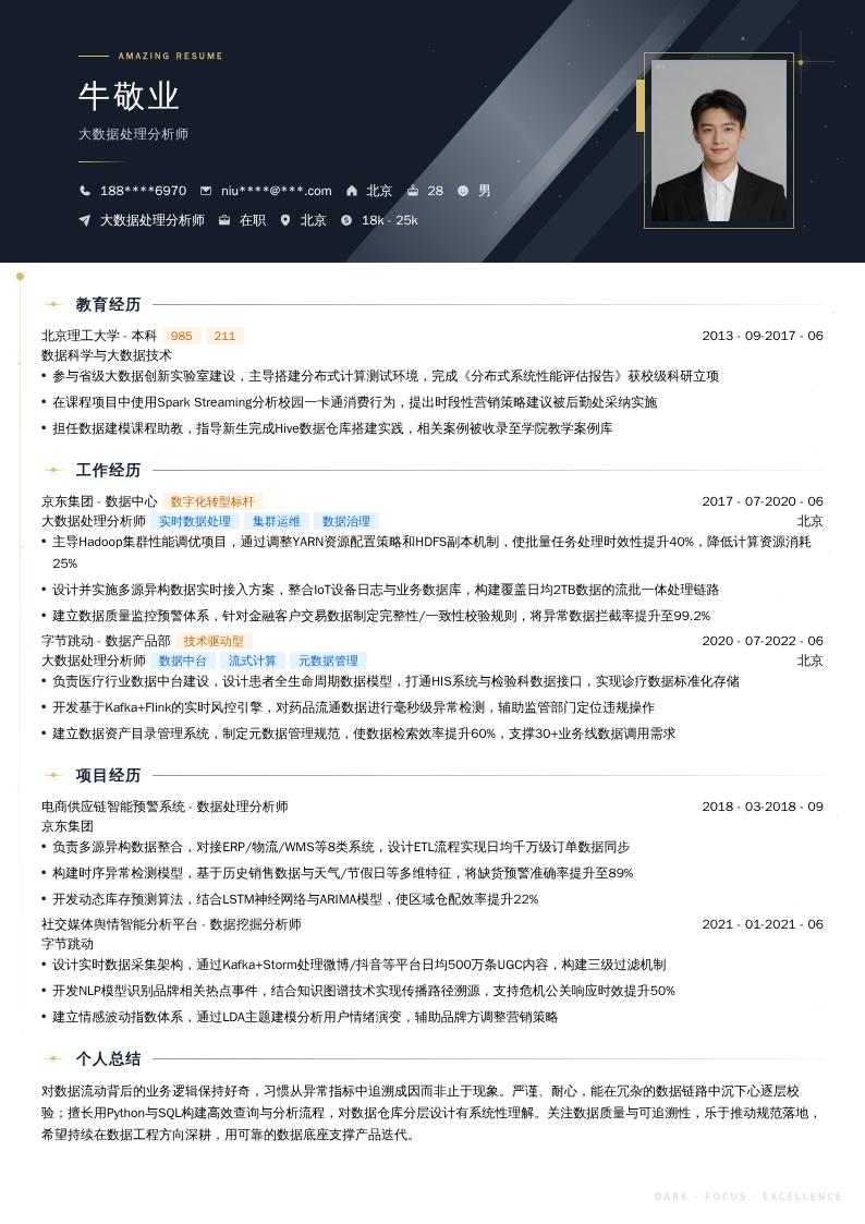 大数据处理分析师简历模板