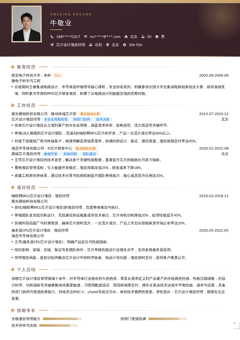 芯片设计项目经理简历模板