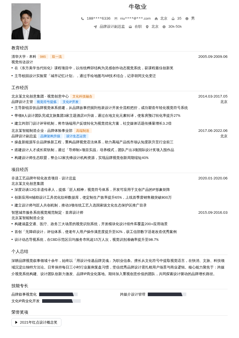 品牌设计副总监简历模板