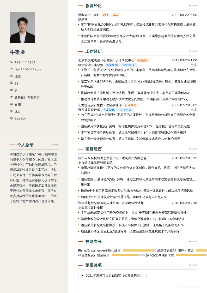 建筑设计方案总监简历模板