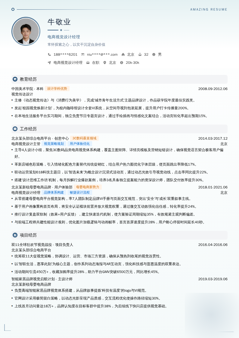 电商视觉设计经理简历模板