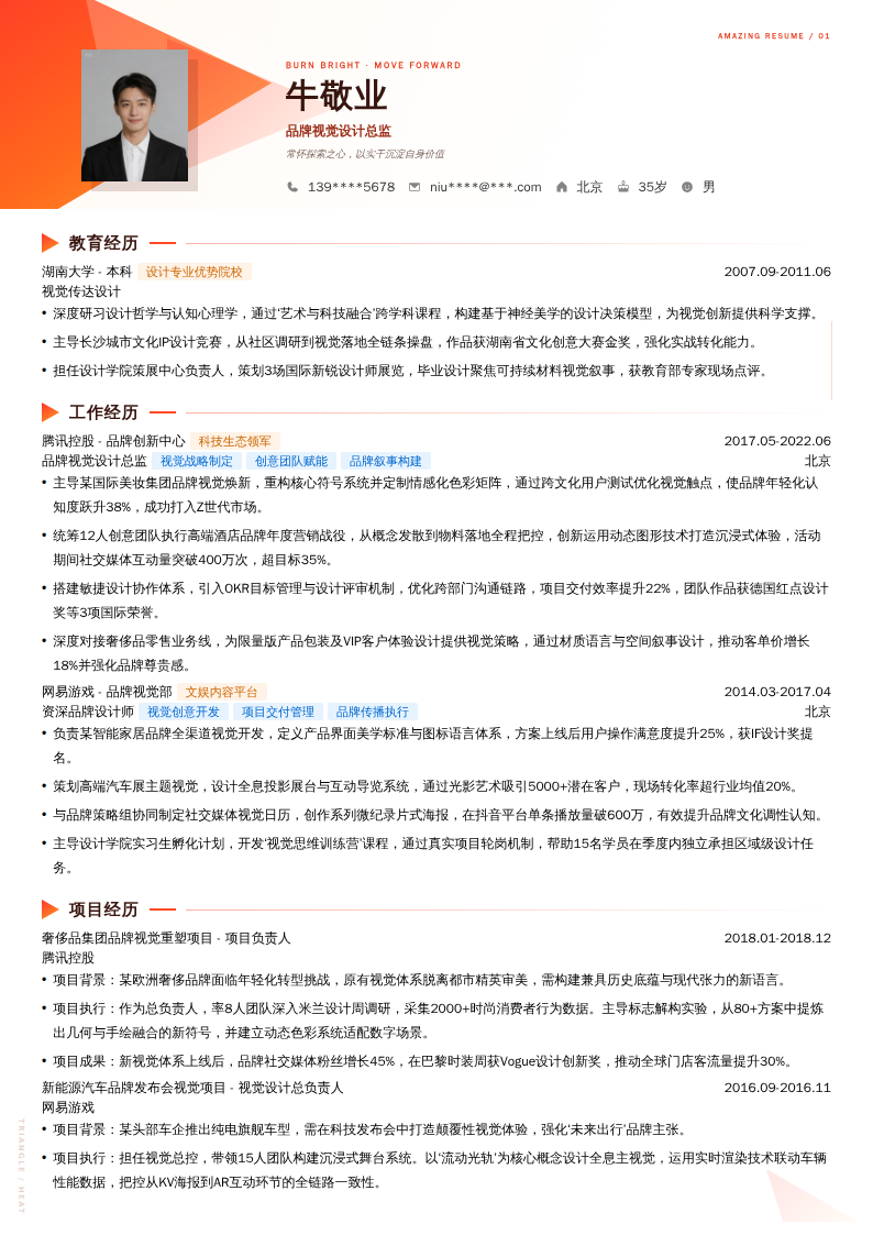 品牌视觉设计总监简历模板