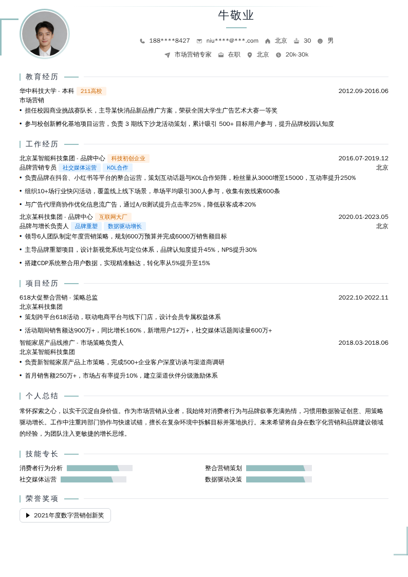 市场营销专家简历模板