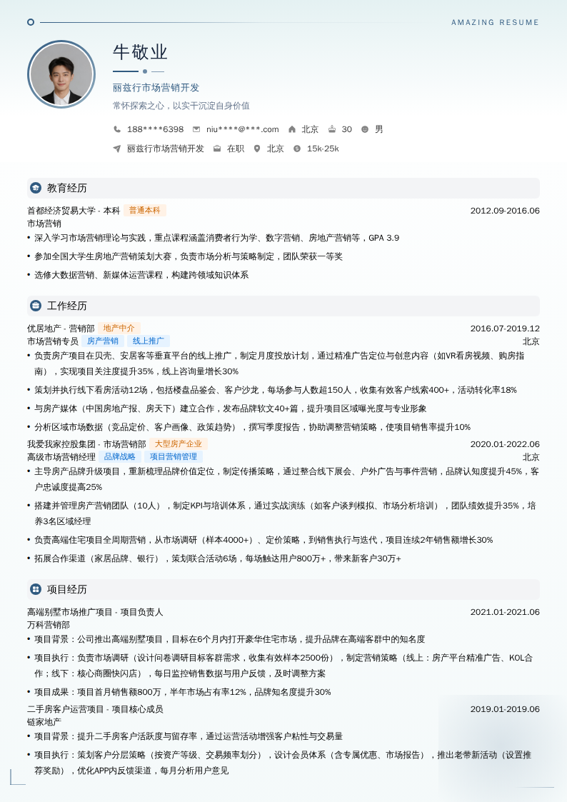 丽兹行市场营销开发简历模板