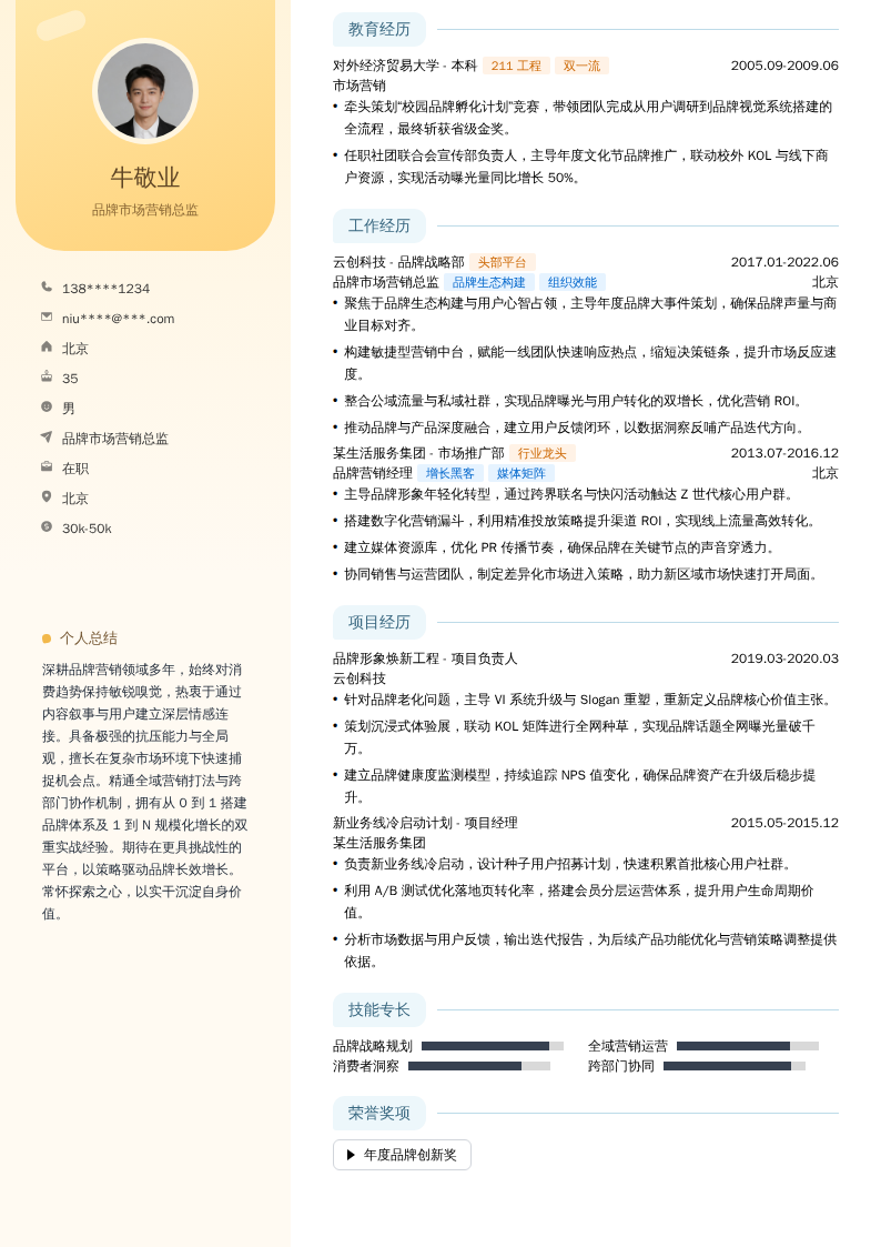 品牌市场营销总监简历模板