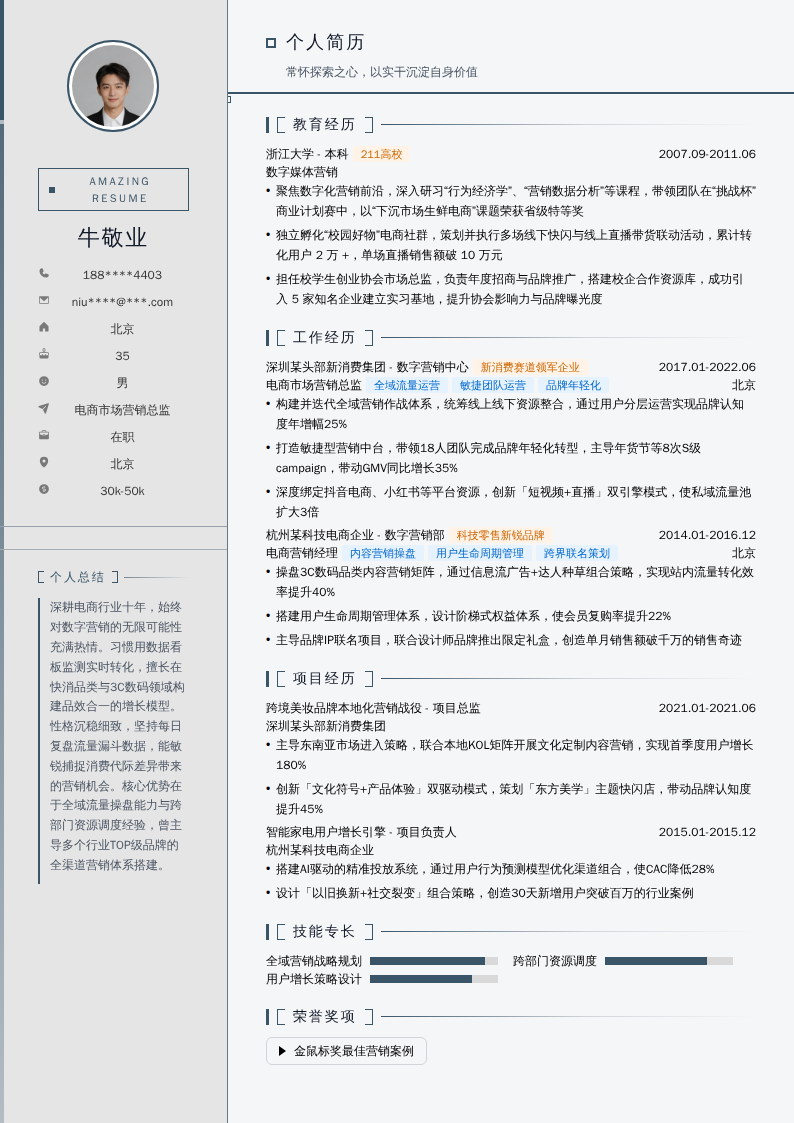 电商市场营销总监简历模板