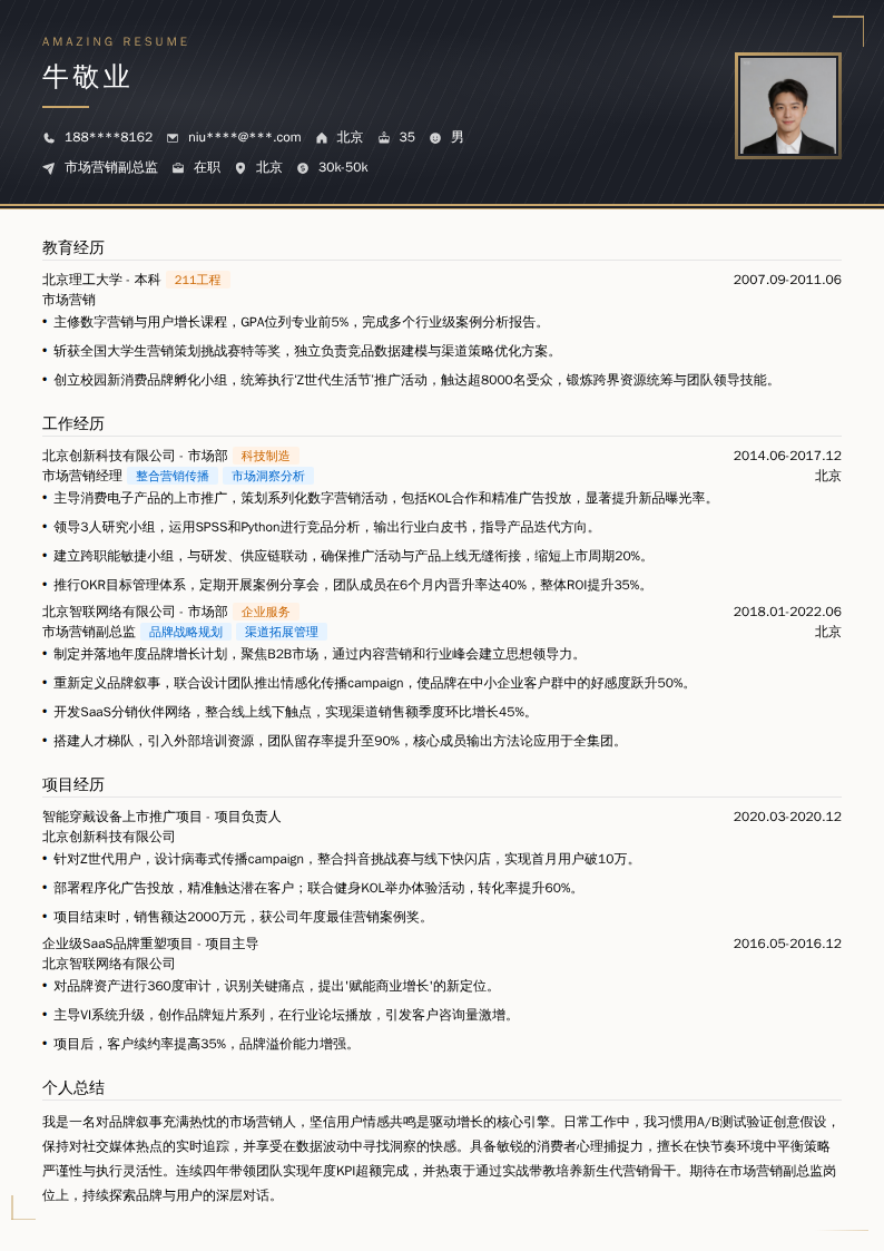 市场营销副总监简历模板