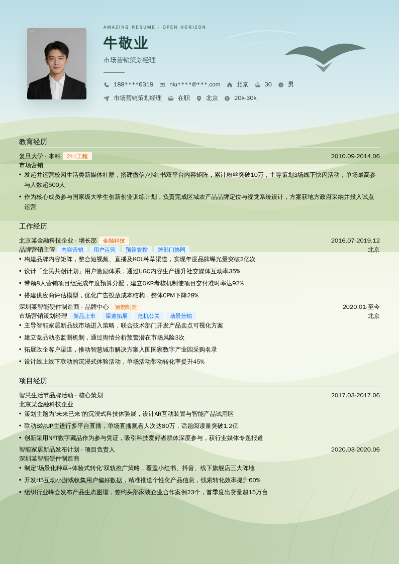 市场营销策划经理简历模板