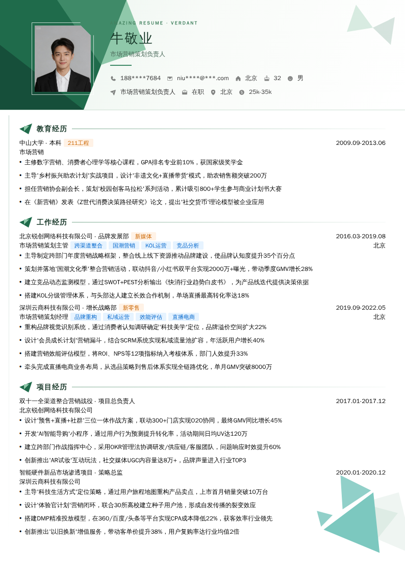 市场营销策划负责人简历模板