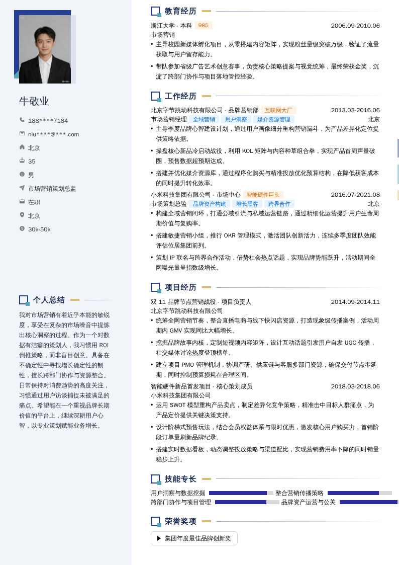 市场营销策划总监简历模板