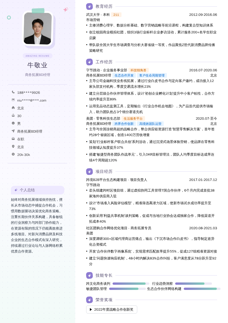 商务拓展BD经理简历模板
