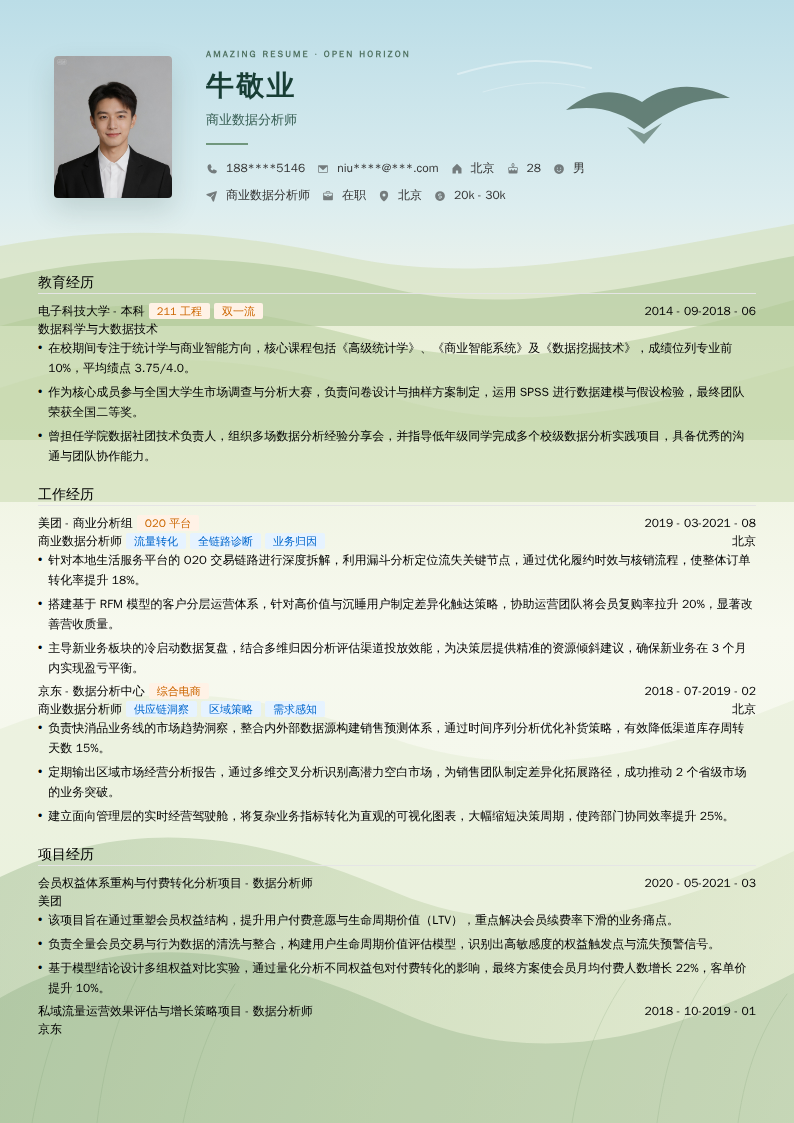商业数据分析师简历模板