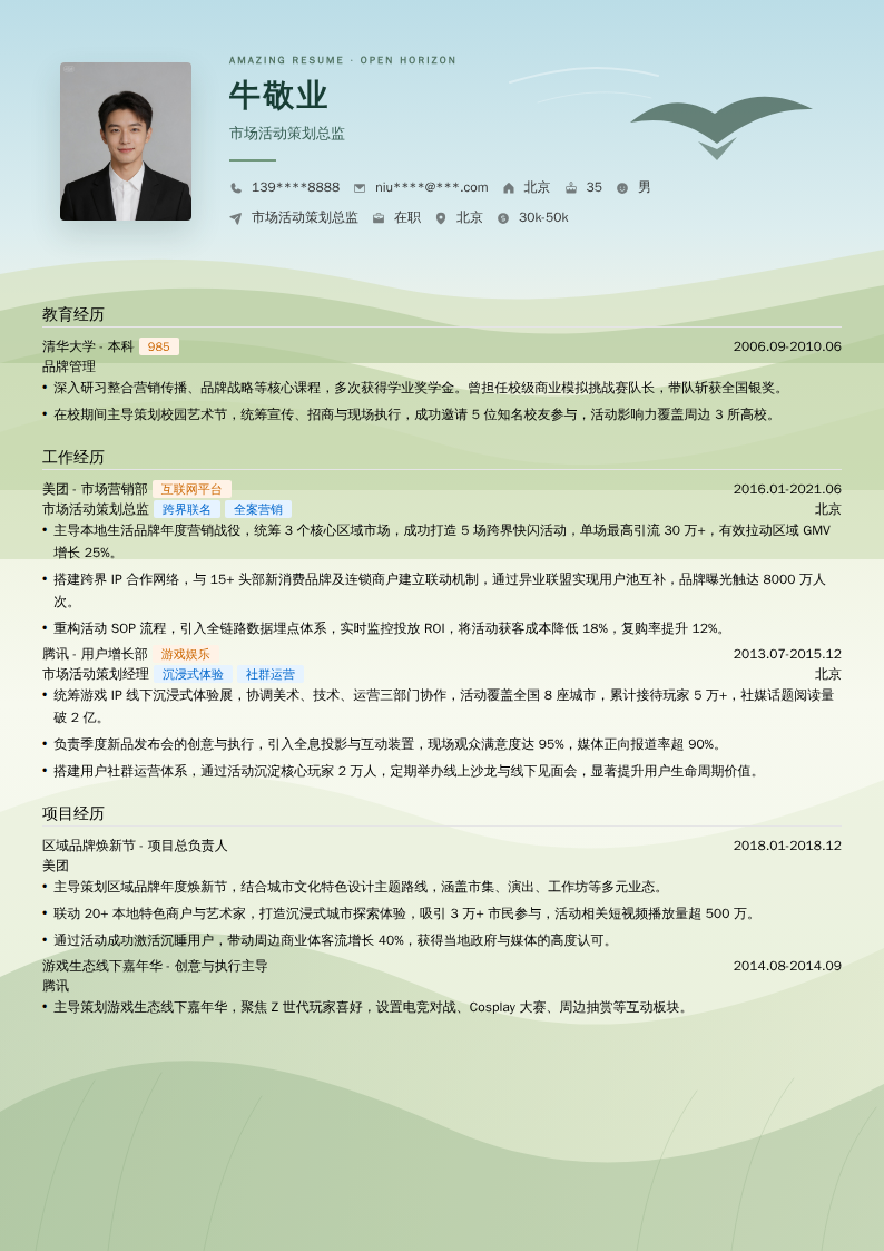市场活动策划总监简历模板