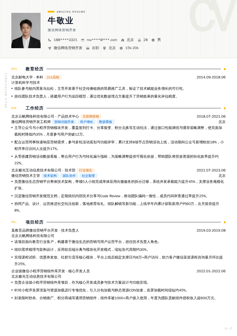 微信网络营销开发简历模板
