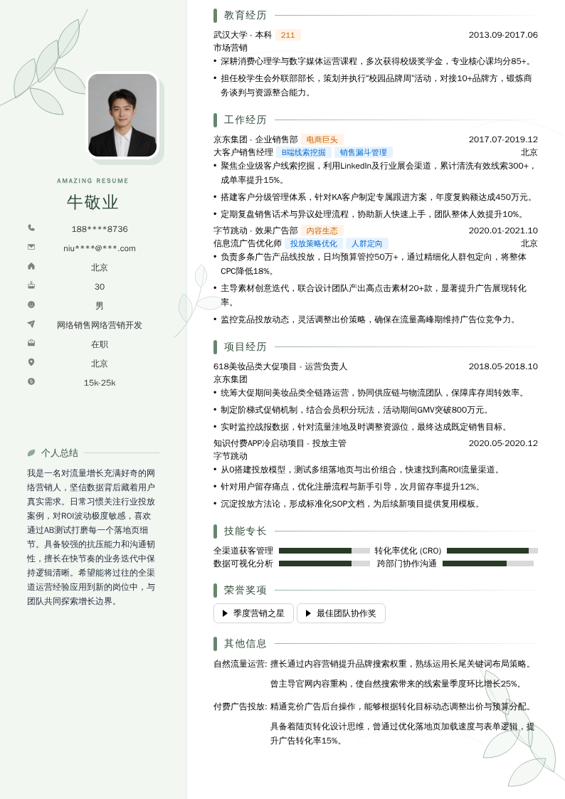 网络销售网络营销开发简历模板