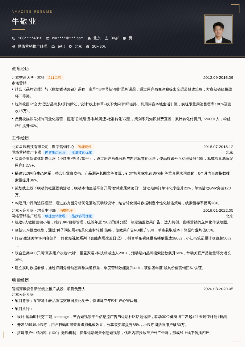 网络营销推广经理简历模板