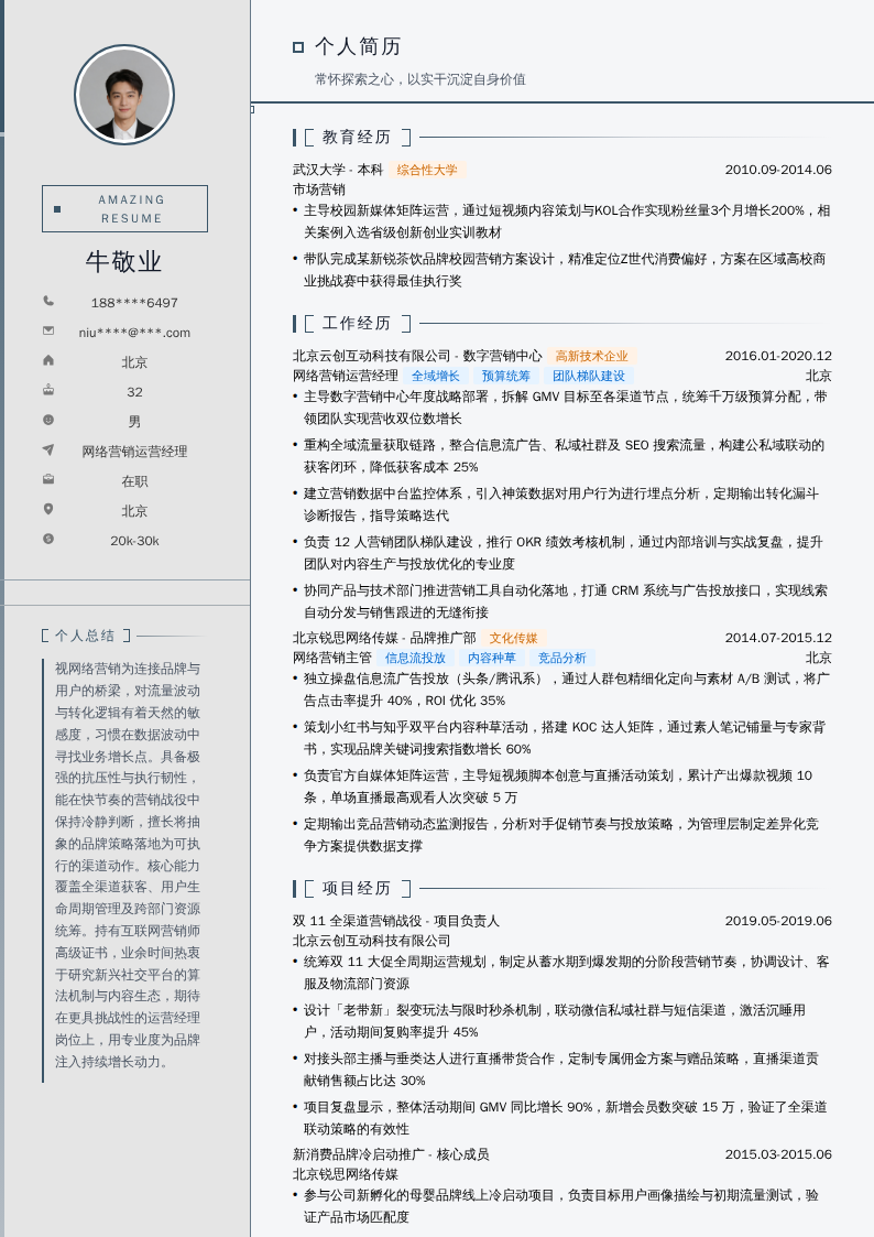 网络营销运营经理简历模板