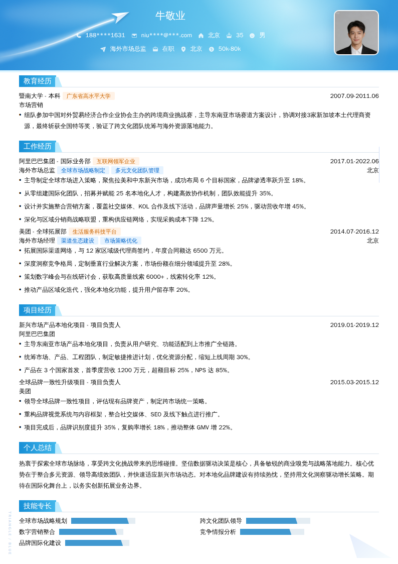 海外市场总监简历模板
