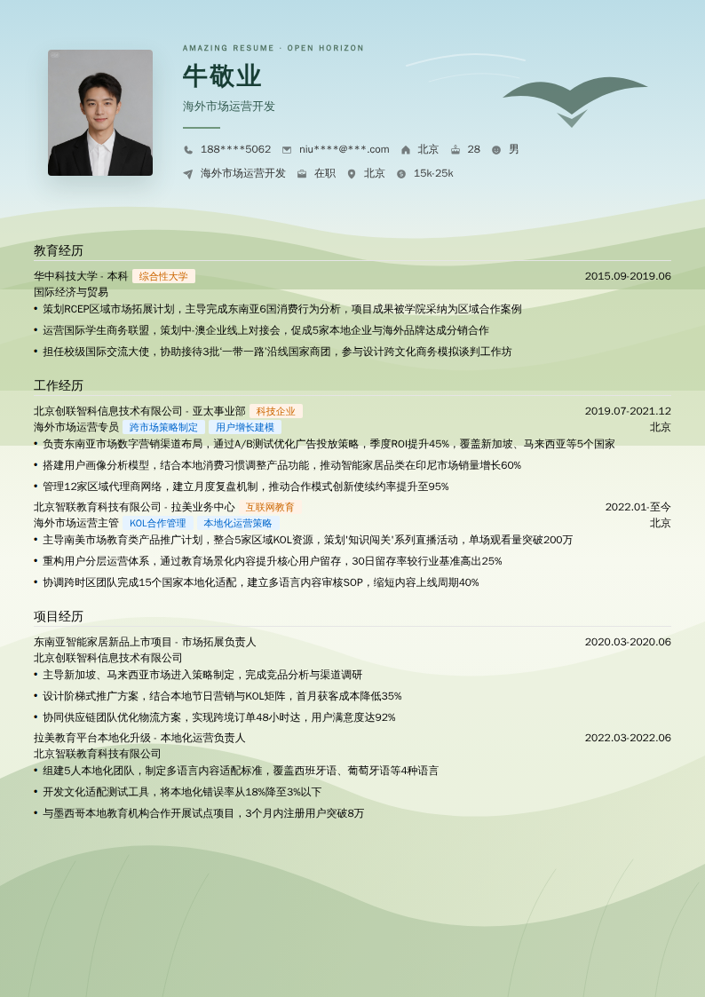海外市场运营开发简历模板