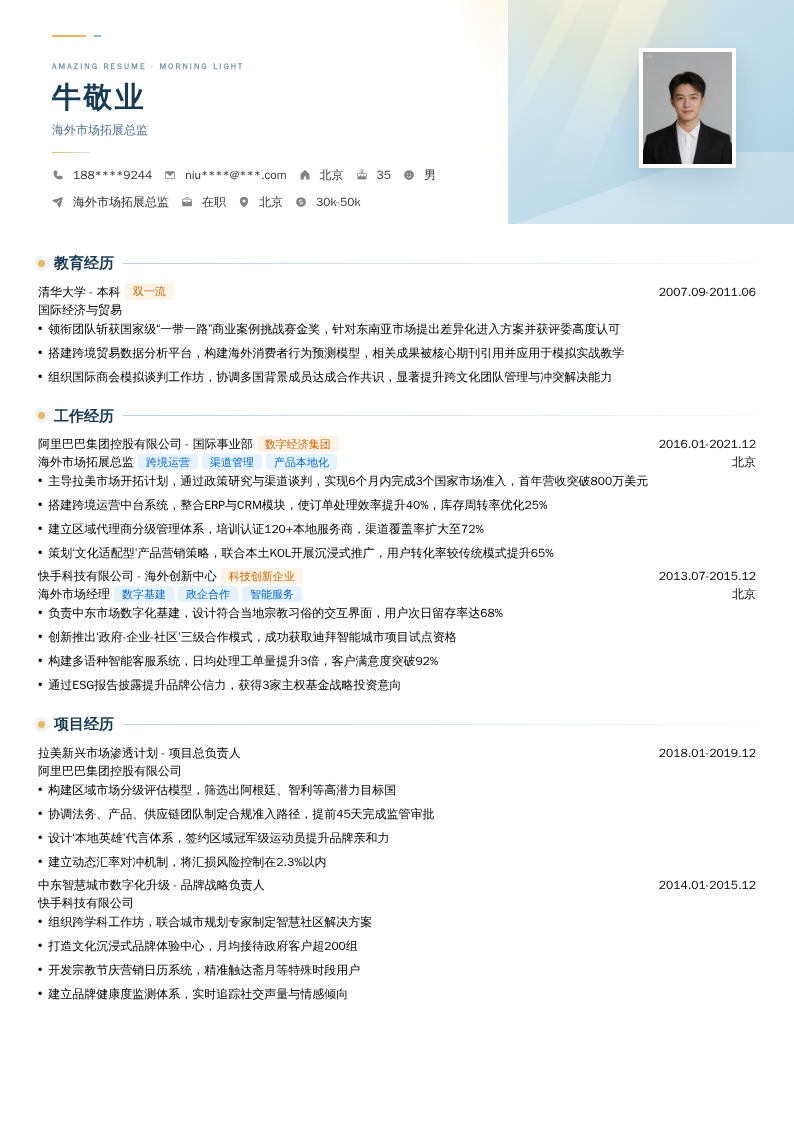 海外市场拓展总监简历模板