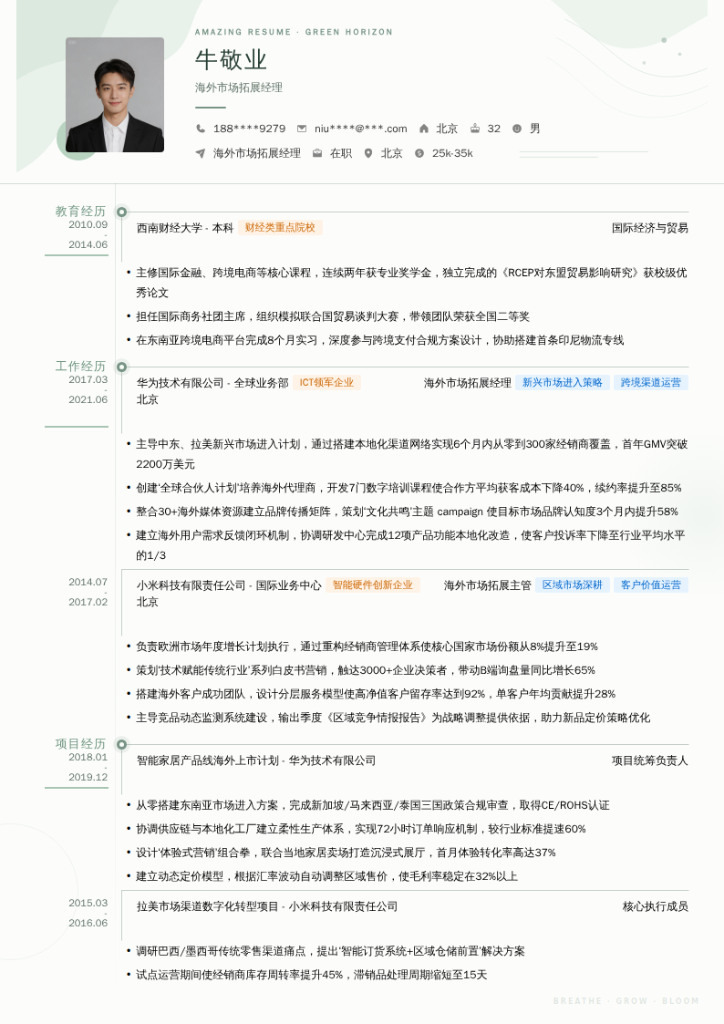 海外市场拓展经理简历模板
