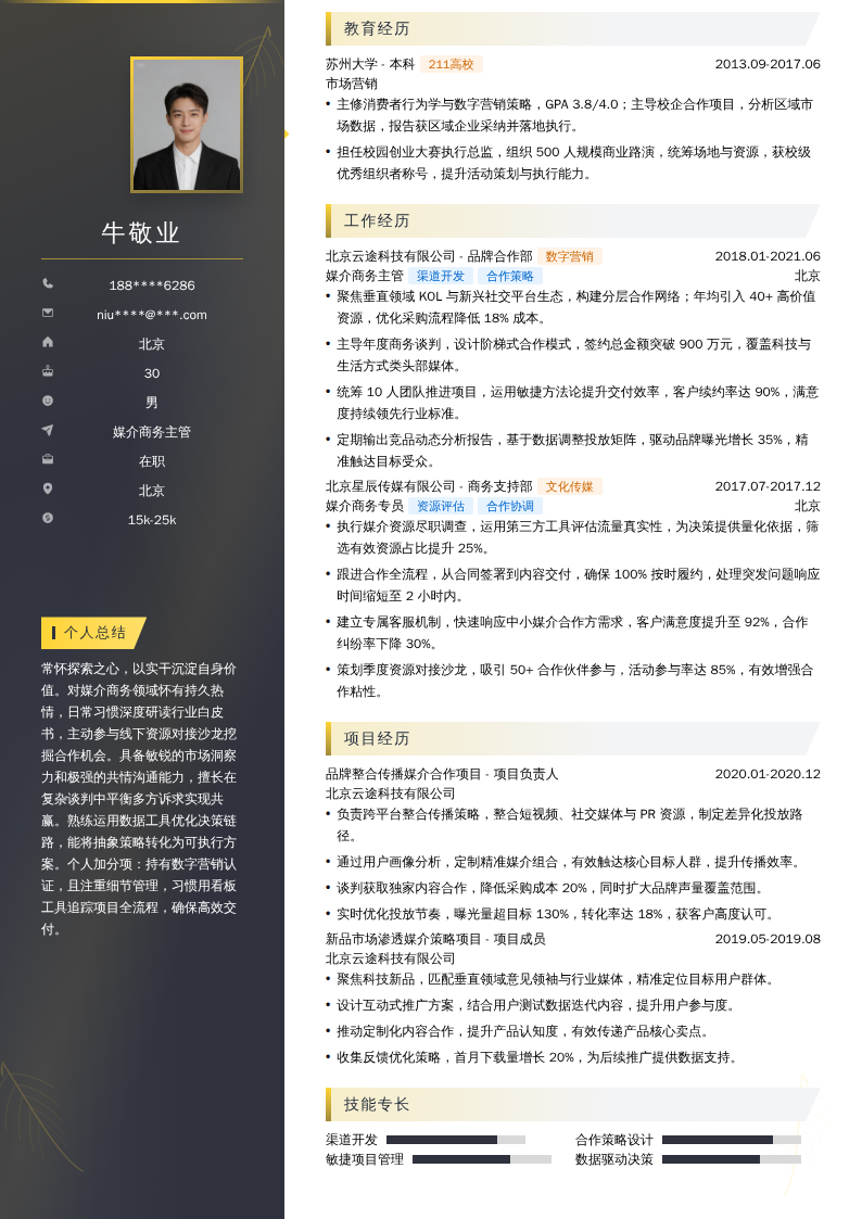 媒介商务主管简历模板