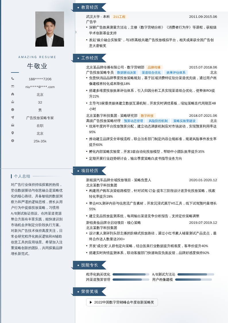 广告投放策略专家简历模板
