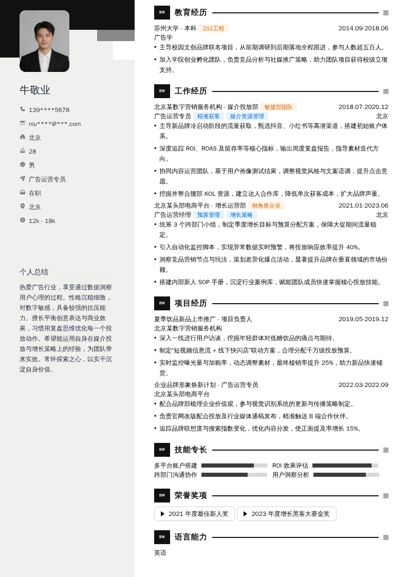 广告运营专员简历模板
