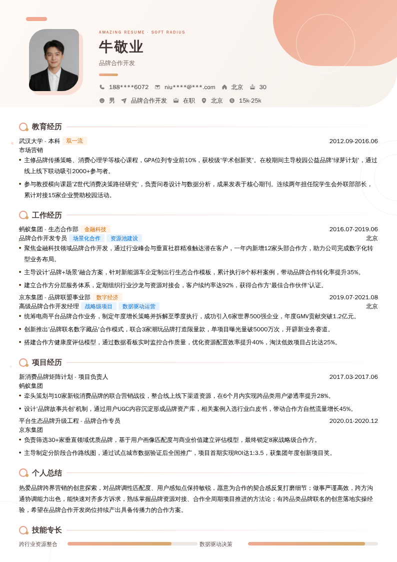品牌合作开发简历模板
