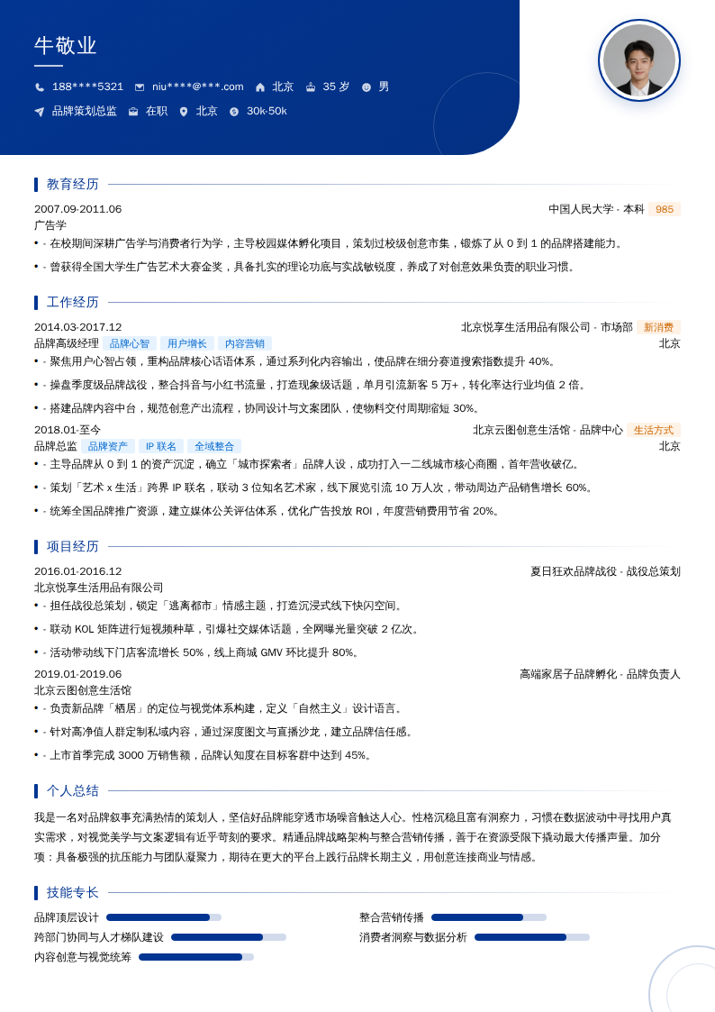 品牌策划总监简历模板