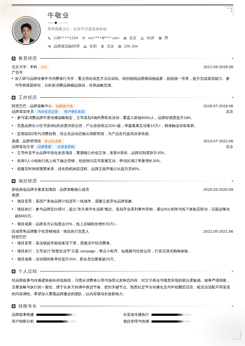 品牌策划副经理简历模板