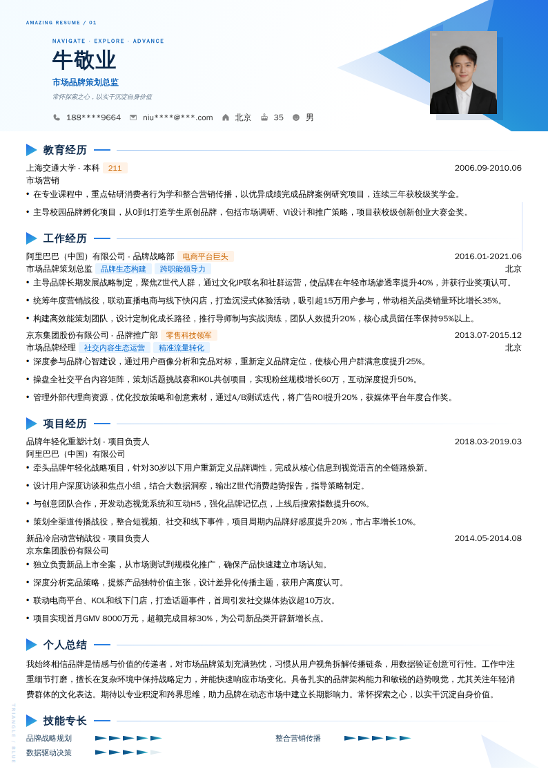 市场品牌策划总监简历模板