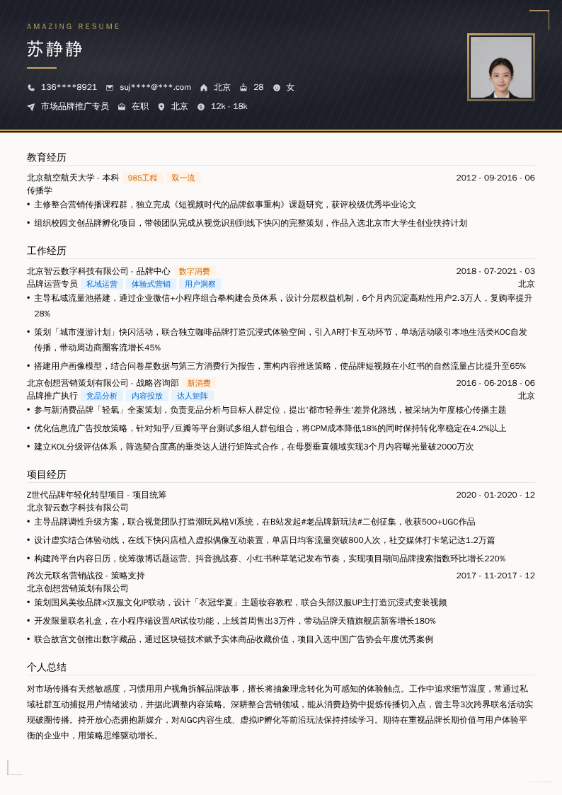市场品牌推广专员简历模板