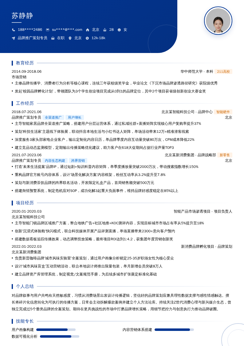品牌推广策划专员简历模板