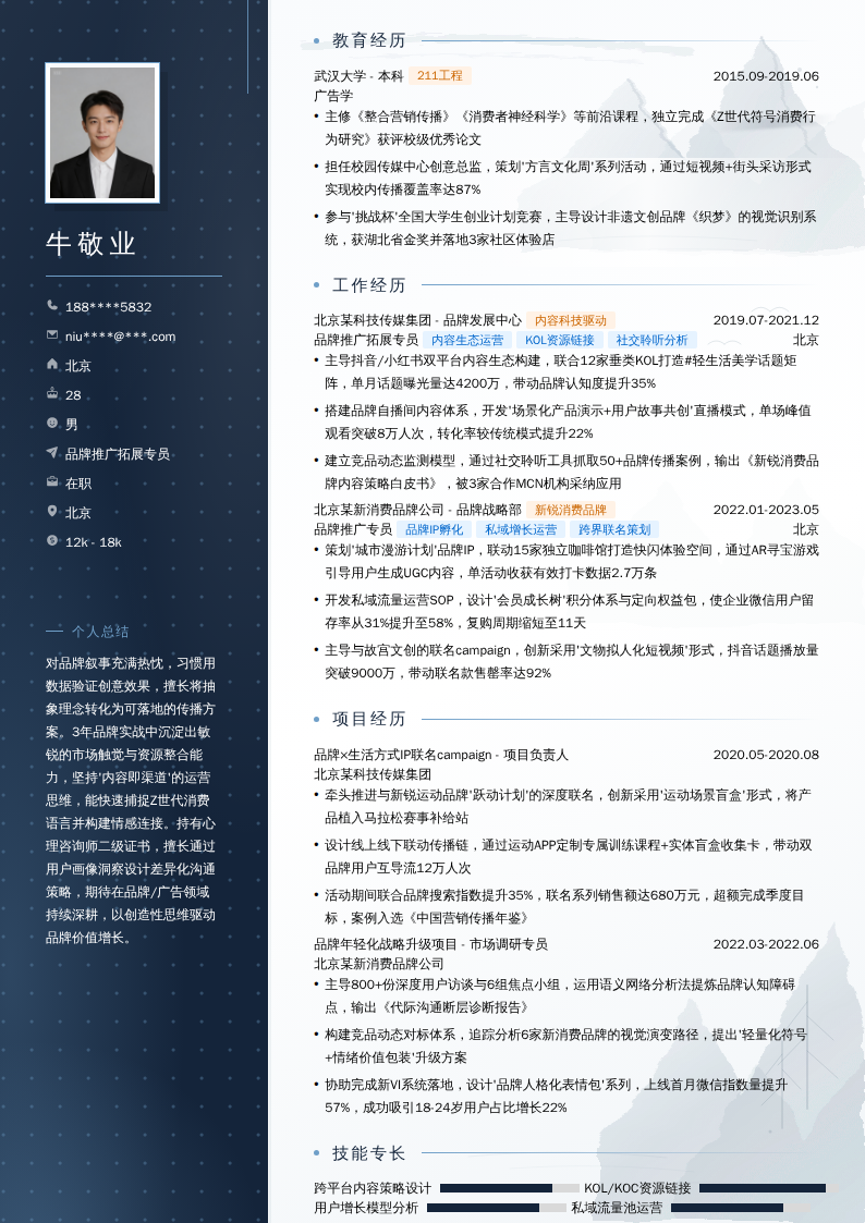 品牌推广拓展专员简历模板