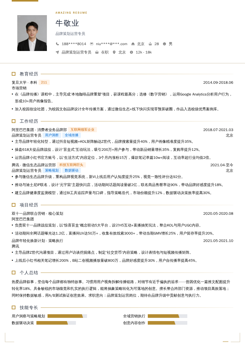 品牌策划运营专员简历模板