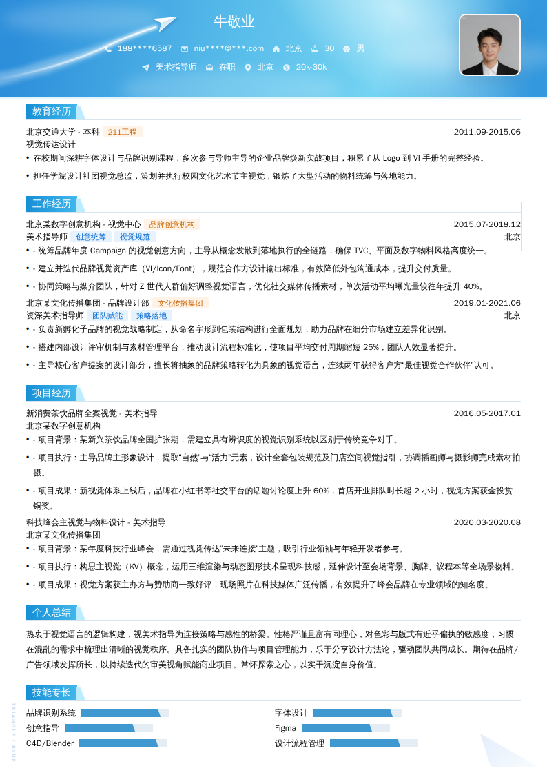美术指导师简历模板