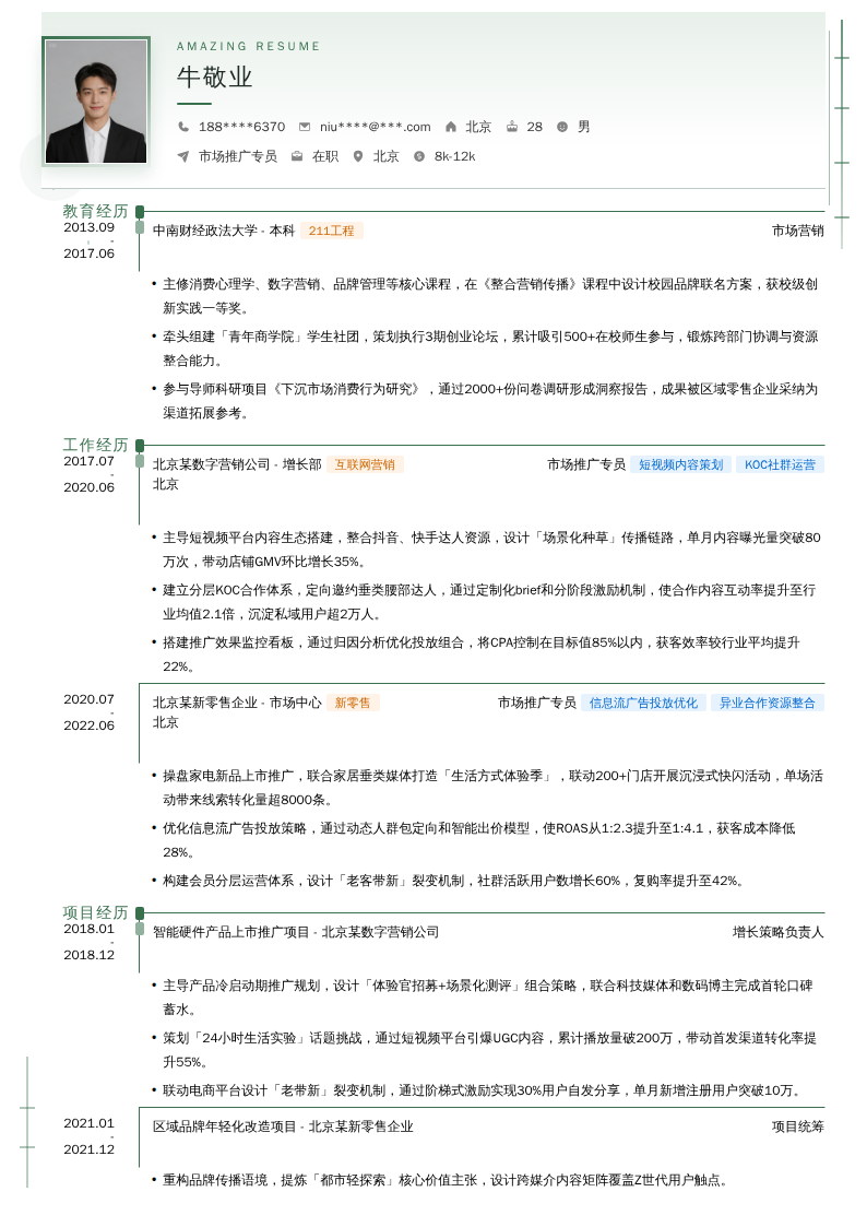 市场推广专员简历模板